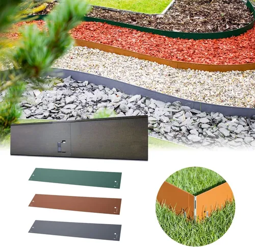Rasenkanten Metall 13.5cm x 120cm | Beeteinfassung | Beetumrandung | Beetbegrenzungen, Color:braun