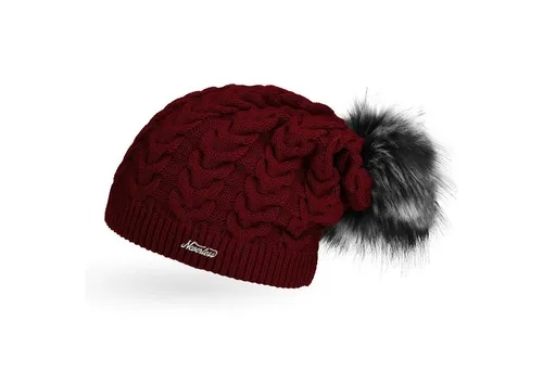 Neverless Bommelmütze coole Damen Strickmütze Strick-Beanie gefüttert Fell-Bommel