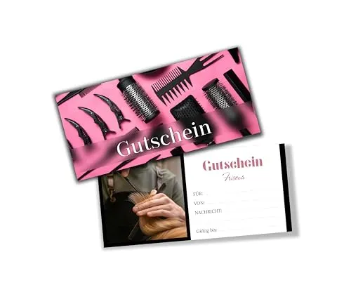 itenga Geschenkgutschein zum Selbst-Ausfüllen – 21 x 9,8 cm – hochwertiger Karton – persönliche Geschenkidee für viele Anlässe (Motiv Friseur)