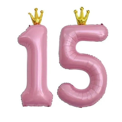 Sanu Belle Zahlen Luftballon 15 Rosa mit Krone 40 Zoll Helium Folienballon 15 Geburtstag Jahrestag Jubiläum Party Deko Zahlenballon 15 Pink 203044