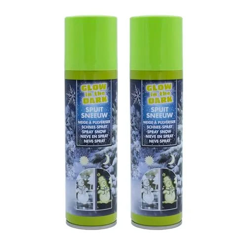Spetebo Weihnachts Schneespray 150 ml im Dunkeln Leuchtend - 2er Set - Deko Kunstschnee phosphoreszierend zum sprühen - Leuchtschnee Sprühschnee Schneeflocken Kunstfrost Spray lumineszierend