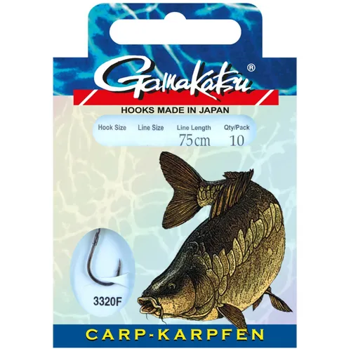 Gamakatsu Carp LS-3320 75cm - 10 gebundene Karpfenhaken, Hakengröße/Schnurdurchmesser:Gr. 6 / 0.26mm