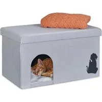 Faltbare Katzenhöhle & Sitzbank - Kratzbäume & Möbel - Multifunktionale 2-in-1 Katzenmöbel in elegantem Grau, ideal für kleine Räume und gemütliche Rückzugsorte.