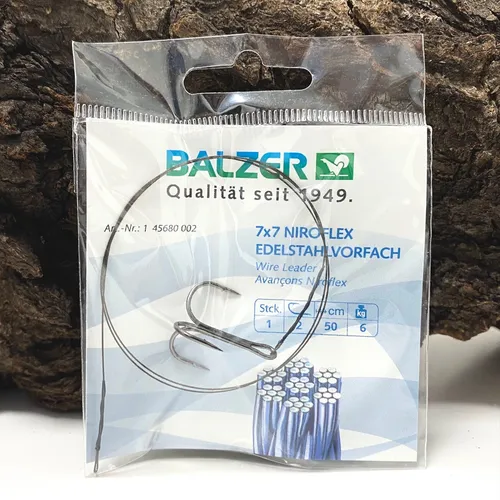 Balzer 7x7 Niroflex Edelstahlvorfach mit Drilling 50cm 6kg Haken Gr.2 7x7