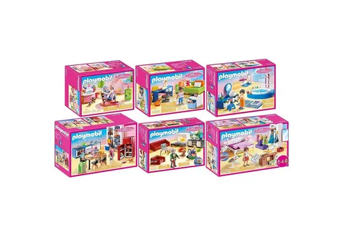 Playmobil® 70206-11 Dollhouse 6er Set - Alle Zimmer - Spielbausteine, vielseitiges Konstruktions-Spielset mit detailreichen Zimmern, ideal für kreatives Spielen und fantasievolle Geschichten.