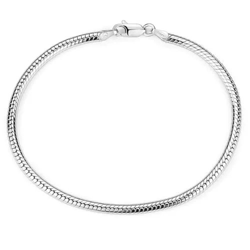 Materia Damen Armband 3mm Silber 925 - Stilvolles Schlangenketten Design - Elegantes 3mm Beads Armband aus hochglanzpoliertem 925 Sterling Silber, anlaufgeschützt. Ideal für individuelle Beads und in edler Schmuckbox verpackt. Perfekt für jeden Anlass!