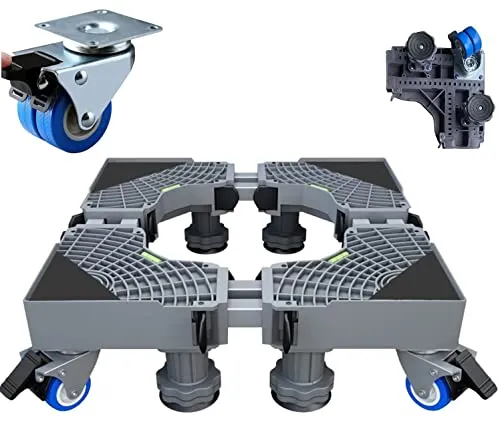 TOPWAY Waschmaschinen-Untergestell mit Rollen, verstellbar, Transportroller mit 4 × 2 feststellbaren Gummirädern & 8 Standfüßen, für Kühlschrank, Trockner & Haushaltsgeräte, Grau
