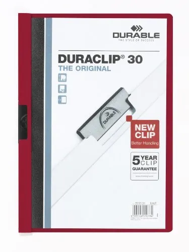 Durable Klemm-Mappe Duraclip Original 30, 25 Stück - Farbige Dateiordner für 1-30 Blatt A4, mit langlebigem Spezialstahl-Clip für sichere Aufbewahrung und 5 Jahre Garantie, ideal für Besprechungen und Schulungen.
