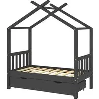 vidaXL Kinderbett mit Schublade Dunkelgrau - Massivholz Kiefer 70x140 cm - Praktisches Kinderbett mit Schublade für zusätzlichen Stauraum, aus stabiler Kiefer gefertigt und im charmanten Baumhaus-Stil, ideal für kreative Spiel- und Schlafräume.