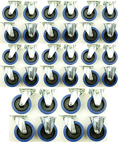 Satz 125mm Blue Wheels Lenkrollen + Bockrollen Transportrollen, Elastik Blau, 200kg / Rad - INDUSTRIEQALITÄT (16x Lenk + 16x Bock) 8