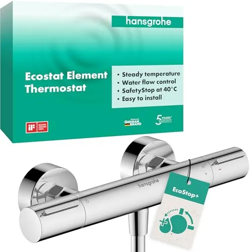 hansgrohe Ecostat Element Duschthermostat Aufputz, Badarmaturen - Duscharmaturen mit EcoStop+ Taste zur Reduzierung des Wasserverbrauchs auf 6 l/min und integrierter Temperaturregelung für sicheres Duschen.