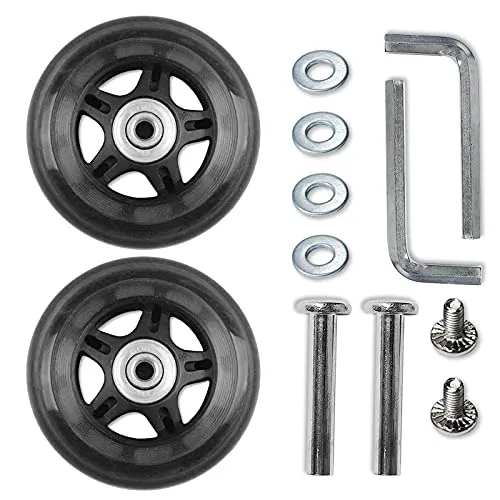 Rhinenet Räder für Gepäck, Koffer, Außendurchmesser 80 mm, Set, Teile, Achsen, Gummi, Metall, transparente Räder, Rollenlager, Werkzeuge, verschleißfest, Set mit 2 Rädern, 80 mm x 24 mm x 6 mm