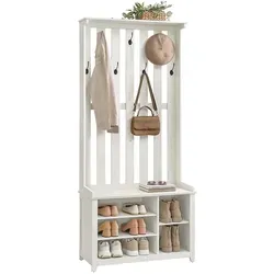 Vielseitiger Garderobenständer mit Schuhbank und Ablage in weiß von VASAGLE
