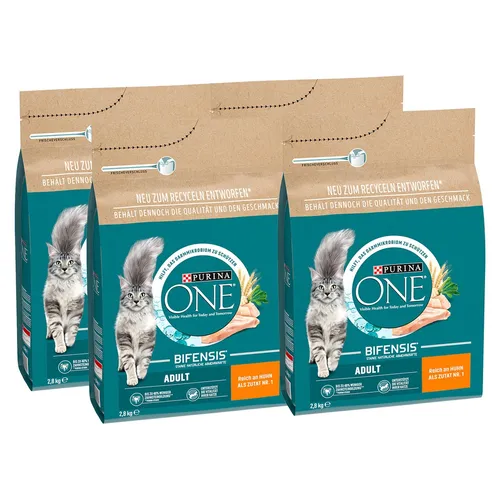 PURINA ONE BIFENSIS Adult Katzenfutter – reich an Huhn, 4er Pack (4 x 2,8kg) - Premium Katzenfutter für gesunde Haut & glänzendes Fell, entwickelt von Tierärzten mit BIFENSIS zur Stärkung der Abwehrkräfte. Ideal für ausgewachsene Katzen ab 1 Jahr.