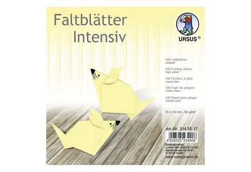 Ursus - Ludwig Bähr Bastelkartonpapier URSUS Faltblätter Intensiv Universal 15x15cm 100 Blatt HELLGELB