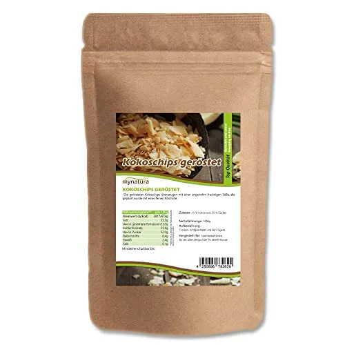 Mynatura Kokoschips, geröstet und gesüßt I Chips I Kokosnuss I Laktosefrei I Topping I Vegan I Backen I Kochen I Beutel (1x 1000g)