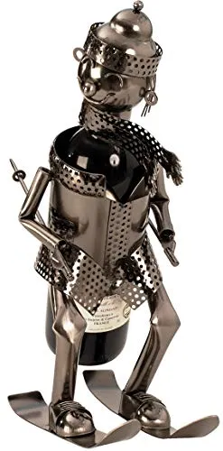 Geschenkestadl Flaschenhalter Wein Skifahrer Metall Flaschenständer