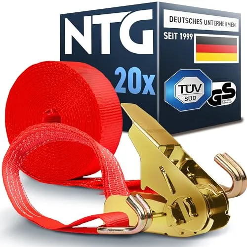 Spanngurte mit Ratsche (20 Stück) TÜV/GS geprüft | 800 kg 6m | zweiteilig mit Haken | Ratschengurt | Zurrgurte | 25mm | 0,8 T | 6 Meter