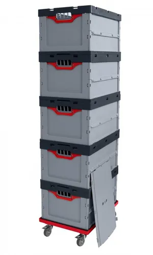 Auer Faltbox FBD 64/32 5er Set mit Deckel und Rollwagen 60x40x32 Transportbox