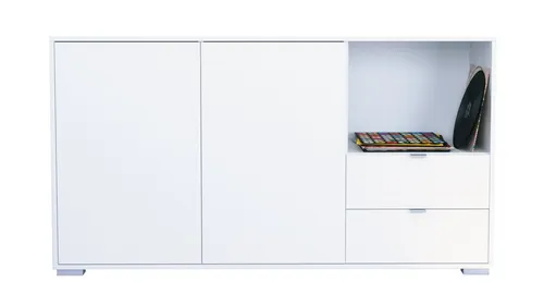 Vladon Sideboard Milano (Kommode mit 2 Türen Weiß matt, 2 Schubladen Weiß matt, Made in Germany), Korpus Weiß matt (152,5 x 83 x 37 cm)