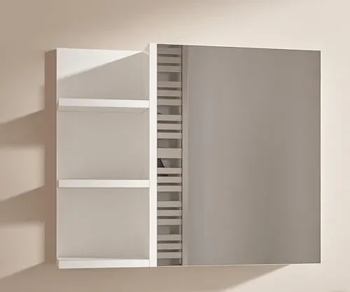 HAJDUK FURNITURE Weiß Badezimmerschrank mit Spiegel und Ablagen B:60 x H:50 cm Spiegelschrank 1 Tür Bad Hängeschrank Badezimmer Griffloser Öffnung Ablagen Links