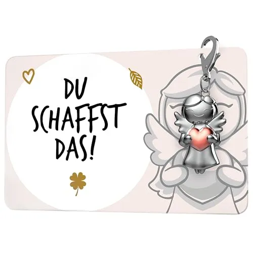 FABACH Viel Glück Schutzengel Schlüsselanhänger mit Herz und Karte