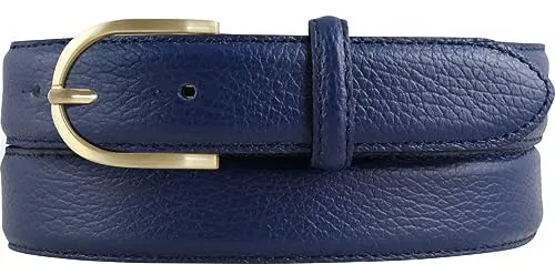 BELTINGER Italienischer Damen-Gürtel, 30 mm breit, Damen, Chinogürtel, Hosengürtel, strukturiertes Leder, Schließe Gold | Blau 85cm