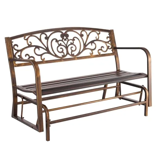 VEVOR Gartenbank Gartenmöbel Bänke 127 cm 250 kg Tragkraft, Terrassenbank mit Metallrahmen aus Karbonstahl, Balkonbank mit Armlehnen, Verandabank für Garten Park Hof Terrasse, Antikbronze