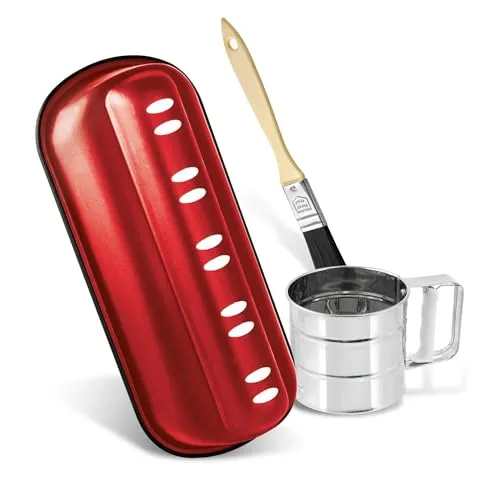 Zenker Back-Set Christstollen, Stollenform mit Antihaftbeschichtung, Mehl- und Puderzuckersieb aus Edelstahl, Backpinsel mit Teflonborsten, hochwertiges Set für Weihnachten, Menge: 1 x 3er Set