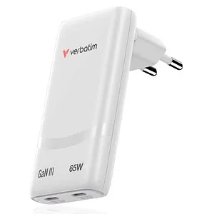 Verbatim GaN III Fold 'n' Go Charger 2 Port 65W USB-C - USB Ladegeräte Steckernetzteil, kompakt und leistungsstark mit 65W, ideal für schnelles Laden von Smartphones und Laptops unterwegs.