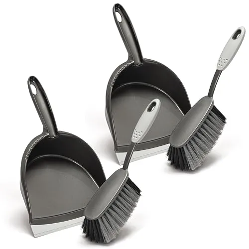 Hausfelder Kehrblech und Handfeger Set, Kehrgarnitur mit Handbesen und Schaufel (2 x Handfeger und 2 x Kehrschaufel, Anthrazit Grau)