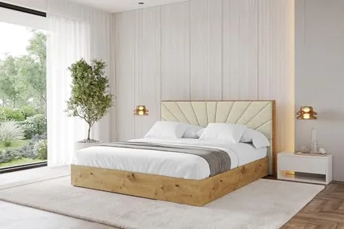 ALTDECOR Polsterbett mit Bettkasten, Fußteil und Lattenrost, Bett mit Matratze H3/H4, Kopfteil, Boxbett, Doppelbett mit Stauraum - AMEA-Z 200x200 Weiß Kunstleder