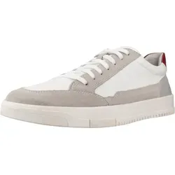 Geox Herren U SEGNALE A Sneaker, White/Grey, 43 EU - Herren-Sneaker mit atmungsaktivem Leder-Obermaterial und flacher Gummisohle, ideal für Komfort und Style im Alltag.