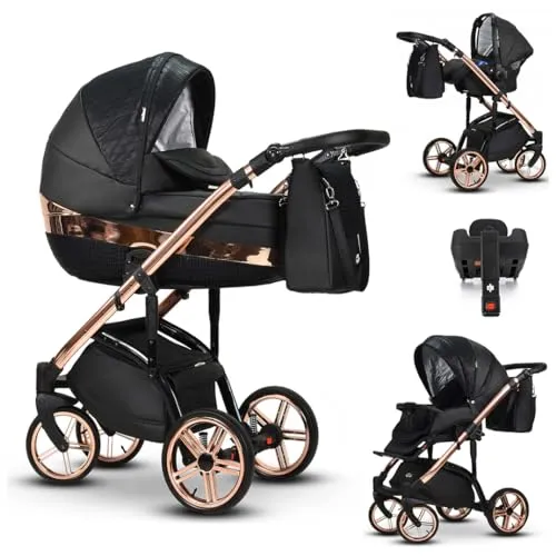 Kinderwagen-Set 5 in 1 Vip Lux inkl. Sportsitz, Autositz und Iso Base - 13 Teile - in 18 Farben