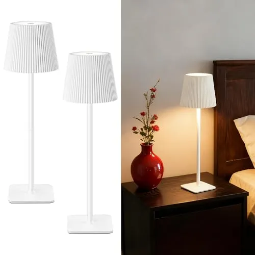 LuminexDesigns 2 Stück Tischlampe Kabellos LED Outdoor Lampe Tischleuchte Dimmbare Nachttischlampe mit 5200mAh Akku Lange Laufzeit, IP54 Wasserfest für Schlafzimmer, Büro, Deko, Weiß