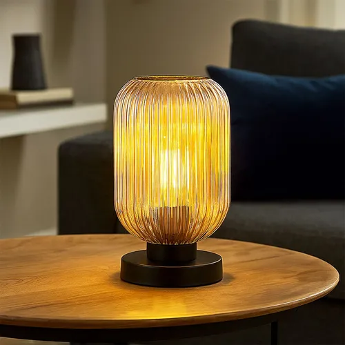 Tischleuchte Tischlampe Schlafzimmerleuchte Leselampe amber schwarz E27 H 24 cm