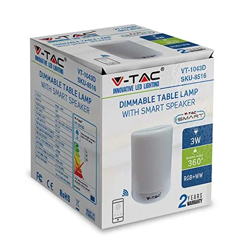 V-TAC RGB LED Tischleuchte mit Lautsprecher - Moderne Tischleuchte mit Farbwechsel und integriertem Lautsprecher. Ideal für stimmungsvolle Beleuchtung und Musikgenuss. Praktische Touch-Funktionen und Bluetooth-Verbindung für einfachen Einsatz.