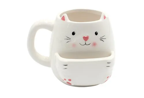 Dekohelden24 Tasse Kaffeebecher Kaffeetasse mit Keksfach aus Keramik versch. Motive, 1-tlg., Porzellan