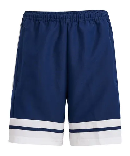 adidas Unisex Kinder SQUADRA25 Downtime Woven Short Kids, Team Navy Blue 2/White - Trainingsbekleidung für Kinder, aus 100% recyceltem Polyester mit AEROREADY-Technologie für optimalen Feuchtigkeitstransport und seitlichen Reißverschlusstaschen.