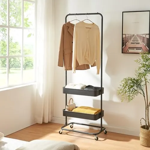 [en.casa] Garderobenständer Kumad - Flexibler Kleiderständer mit Rollen - Kleiderständer mit robustem Design, zwei höhenverstellbaren Gitterkörben und praktischen Rollen für einfache Mobilität. Ideal für flexibles Wohnen und schnellen Aufbau.