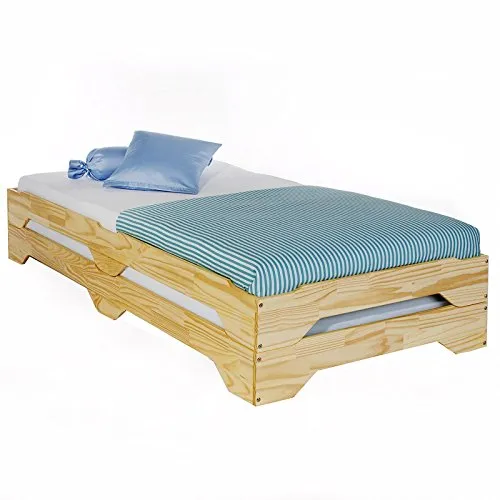 IDIMEX Funktionsbett RONNY - Stapelbett für Gäste - Massivholzbett aus Kiefer, ideal als Gästebett für flexiblen Platzbedarf, natur lackiert und mit Roll-Lattenrost ausgestattet.