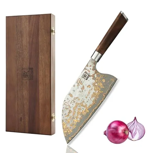 MysticMagma Kochmesser Chai Dao I 20 cm Damaststahl - Küchenmesser mit 67 Lagen Damaststahl, ergonomischem Ahornwurzelholz-Griff und scharfer Klinge für präzise Schnitte, ideal für passionierte Köche.