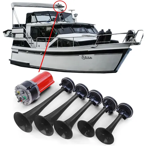 Klang Bootsfanfare General Lee Melodie Hupe mit Kompressor Schwarz 12 Volt 5 - Sonstige Fanfaren mit eindrucksvoller General Lee Melodie, ideal für Fahrzeuge und Bootsbesitzer, sorgt für Aufmerksamkeit auf dem Wasser.