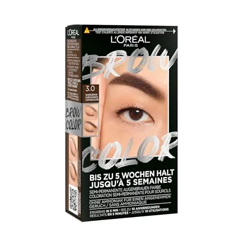 L'Oréal Paris Augenbrauenfarbe für einen strahlenden und perfekt gepflegten Look, Ammoniakfreie Augenbrauenfarbe, Bis zu 10 Anwendungen pro Pack, Brow Color, 3.0 Dunkelbraun