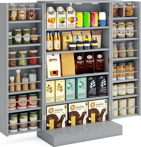 GOPLUS Küchenschrank, Multifunktionaler Schrank mit 2 Türen 17 Einlegeböden, platzsparender Aufbewahrungsschrank für Küche Esszimmer Wohnzimmer