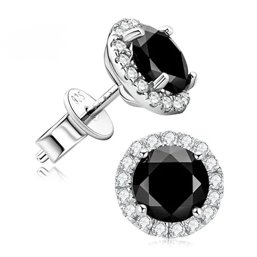 Funkelnde Moissanit Diamant Damen Ohrstecker Black-Magic aus 925 sterling Silber -Hypoallergen für empfindliche Haut