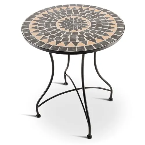 Mosaiktisch Mayla 60 cm Ø - Mediterraner Gartentisch in Dunkelblau-Beige - Gartentisch Mayla - handgefertigter Mosaiktisch mit einzigartigem Design, ideal für Balkon und Terrasse. Stabil und pflegeleicht, bringt er mediterranes Flair in jeden Außenbereich.