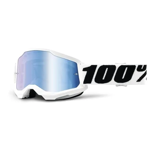 100% Strata 2 Everest Fahrradbrille, Weiß, blaue Linse