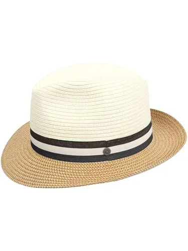 bugatti Fedora Papier Kopfbedeckung - Stylischer Fedora-Hut von bugatti mit melierter Web-Struktur und modischem Hutband. Ideal für den Sommer, schützt die breite Krempe vor Sonne und sorgt für einen eleganten Look.