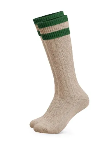 HerzSticht Herren Lange Trachtensocken (Modell: Wiesendistel), Trachtenstrümpfe mit Umschlag Hellbraun Grün 39-42